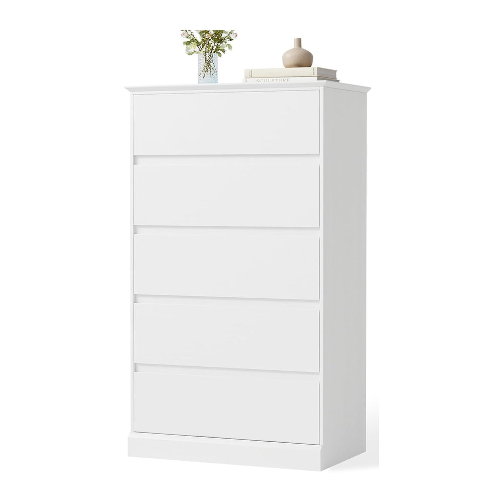 Dresser for Bedroom, Modern Tall White 5 Drawer Dresser, Modern Wood Chest of...