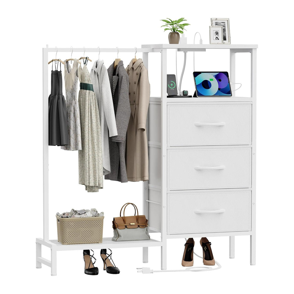 Dresser for Bedroom with Hanging Rack, 3 Drawers Closet with Charging Station...