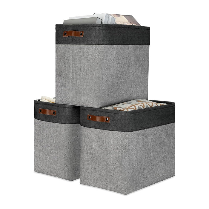 DULLEMELO Grey Storage Baskets for Organizing 3 Pack Fabric Shelf Baskets for