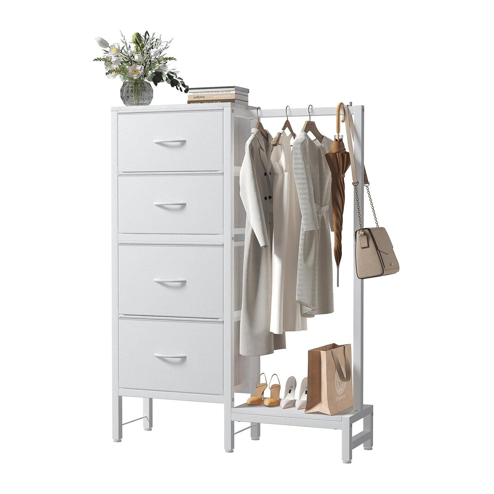 DUMOS Tall Dresser with Hanging Rack, 4 Drawer Dresser for Bedroom