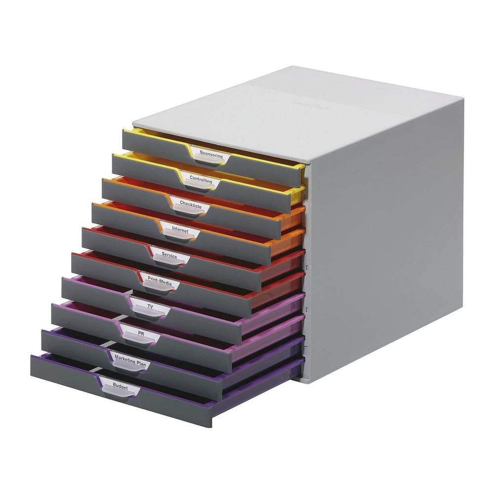 Durable Varicolor 10 Drawer Unit - Gray Desktop Drawer Set with 10 Color Code...