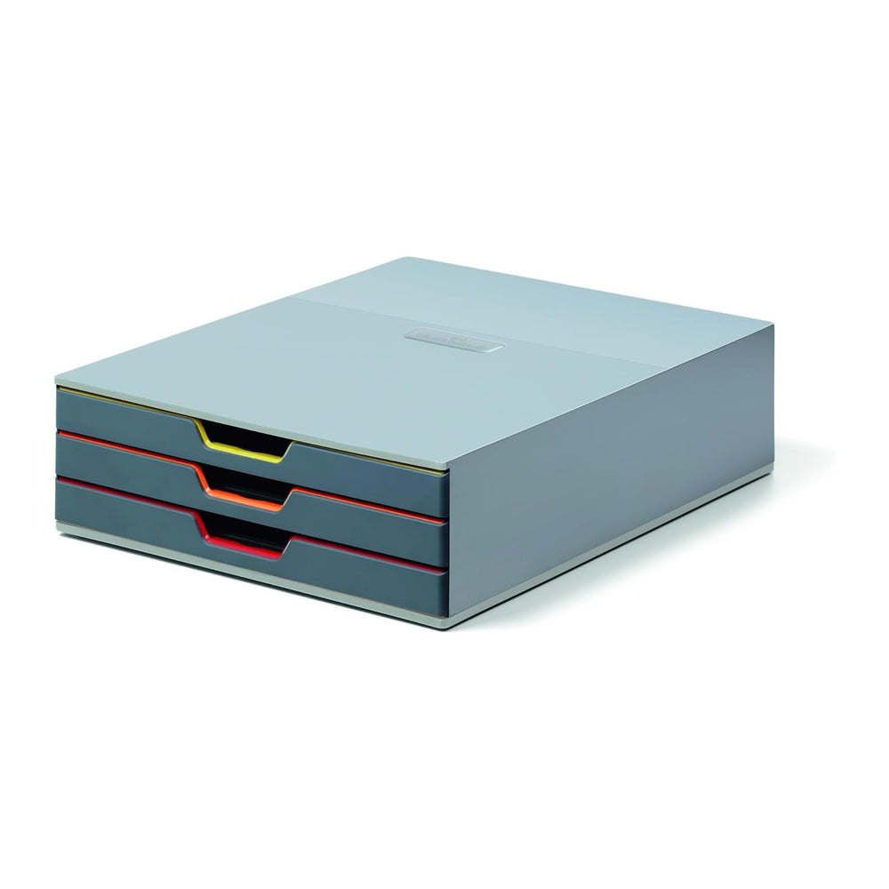 Durable Varicolor Drawer Organizer, 3 Color Coded Drawers, Gray