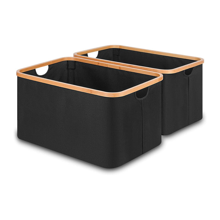 efluky Storage Baskets for Organizing, Fabric Storage Bins with Bamboo Handles, Collapsible Storage Baskets for Shelves and Closet (Black, 21.2'' x 14.5'' x 11.8'')