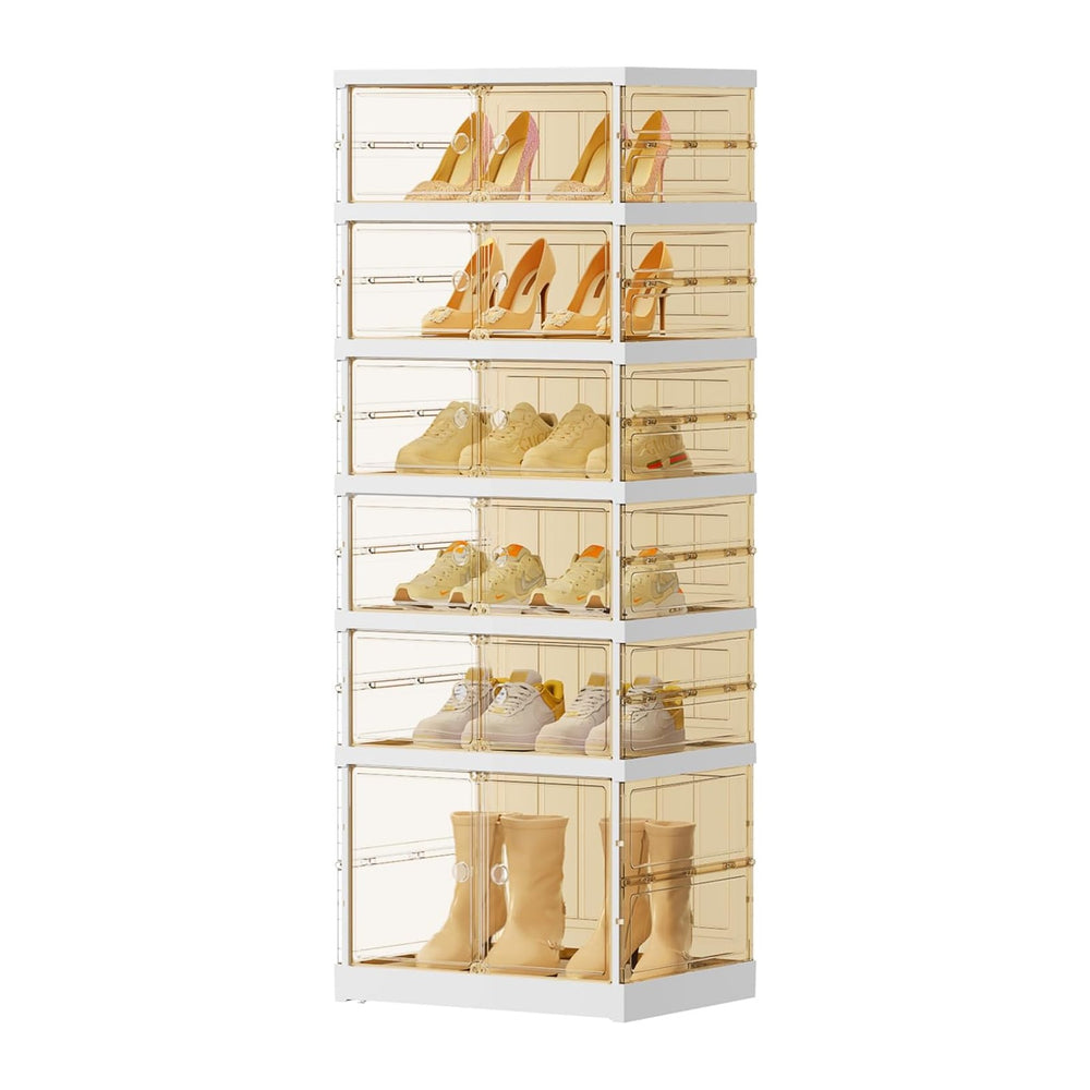 EHAMILY 6-Tier Foldable Shoe Rack Organizer with Doors, 12 Pairs, White