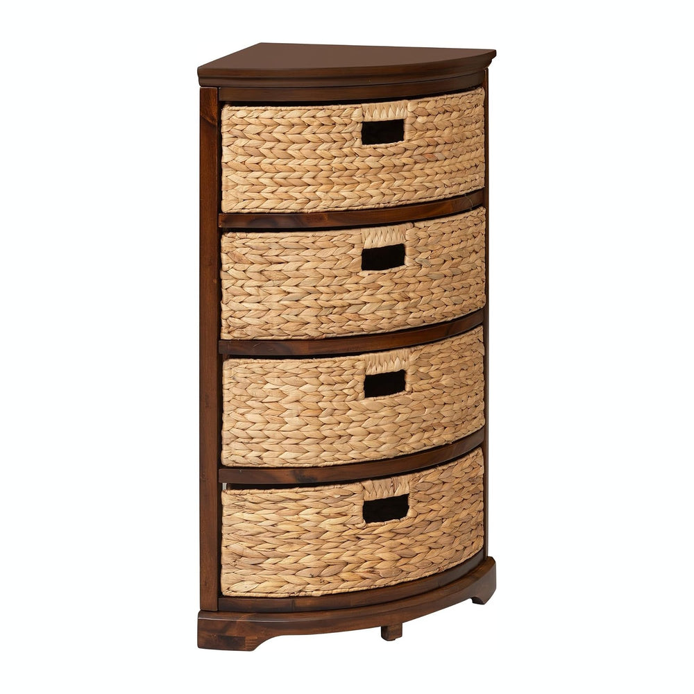 eHemco Hampton Meadows 4 Tier X-Side Corner Table Storage Cabinet, Walnut