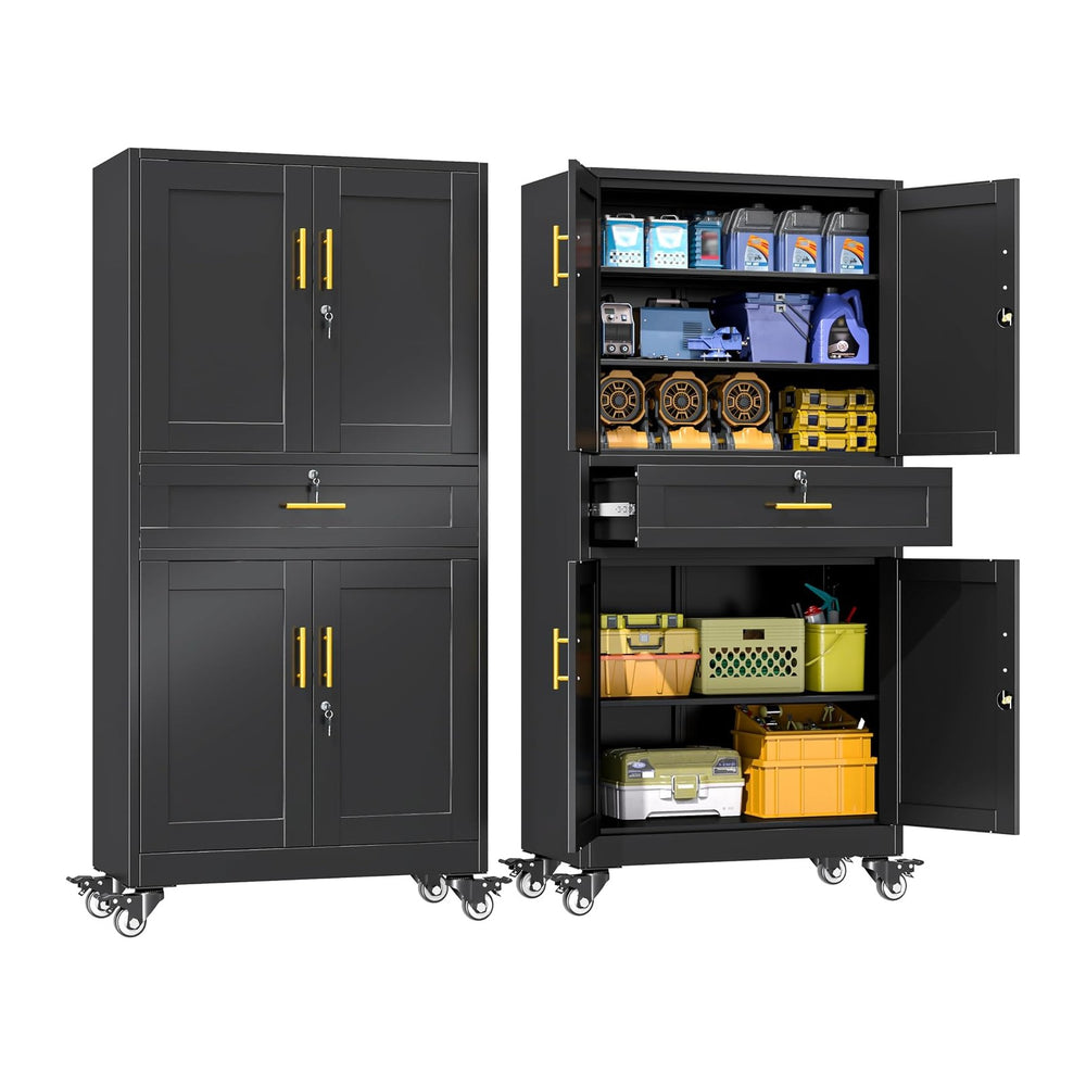 erosoei 75" H Metal Garage Storage Cabinet, Rolling Tool Cabinet with 2 ...