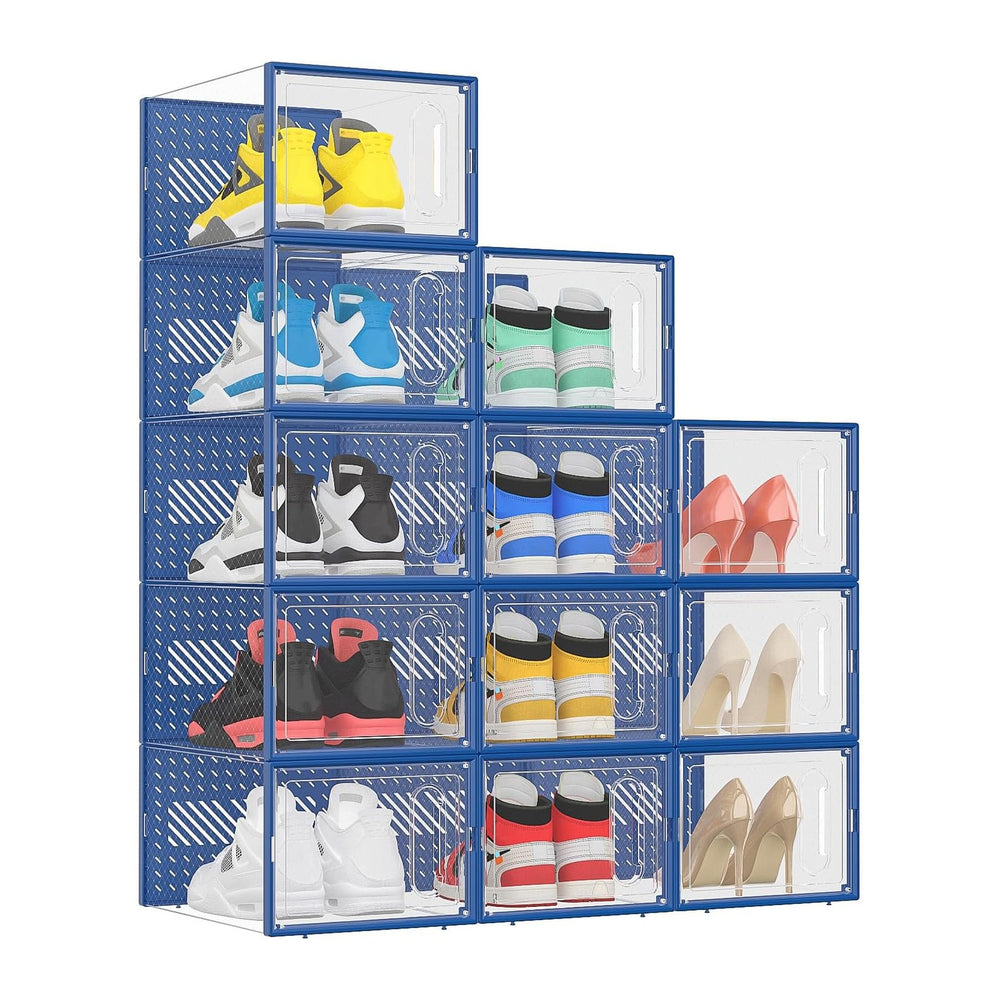 eWonLife Large Shoe Organizer Storage Box with Magnetic Door,12 Pack Clear Pl...