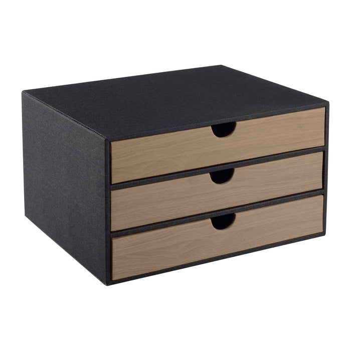 Fashion Multicolor Collocation Leather Desk Organizer File Cabinet Executive Office Supplies Desktop Filing A4 Contract Document Stackable Storage Box with 3 Drawers (Black)