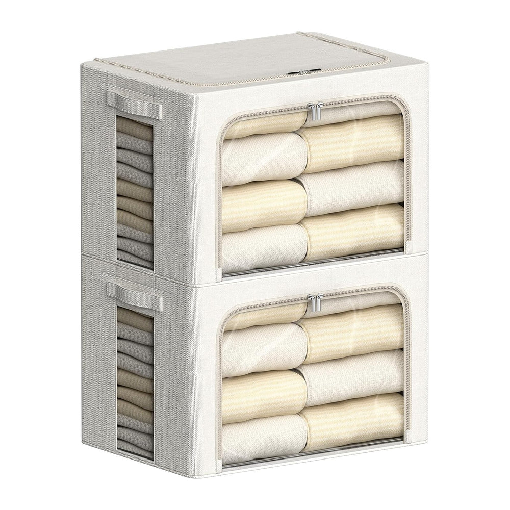 FHSQX 2 Pack Clear Window Storage Bins Large Stackable Linen Fabric Storage f...