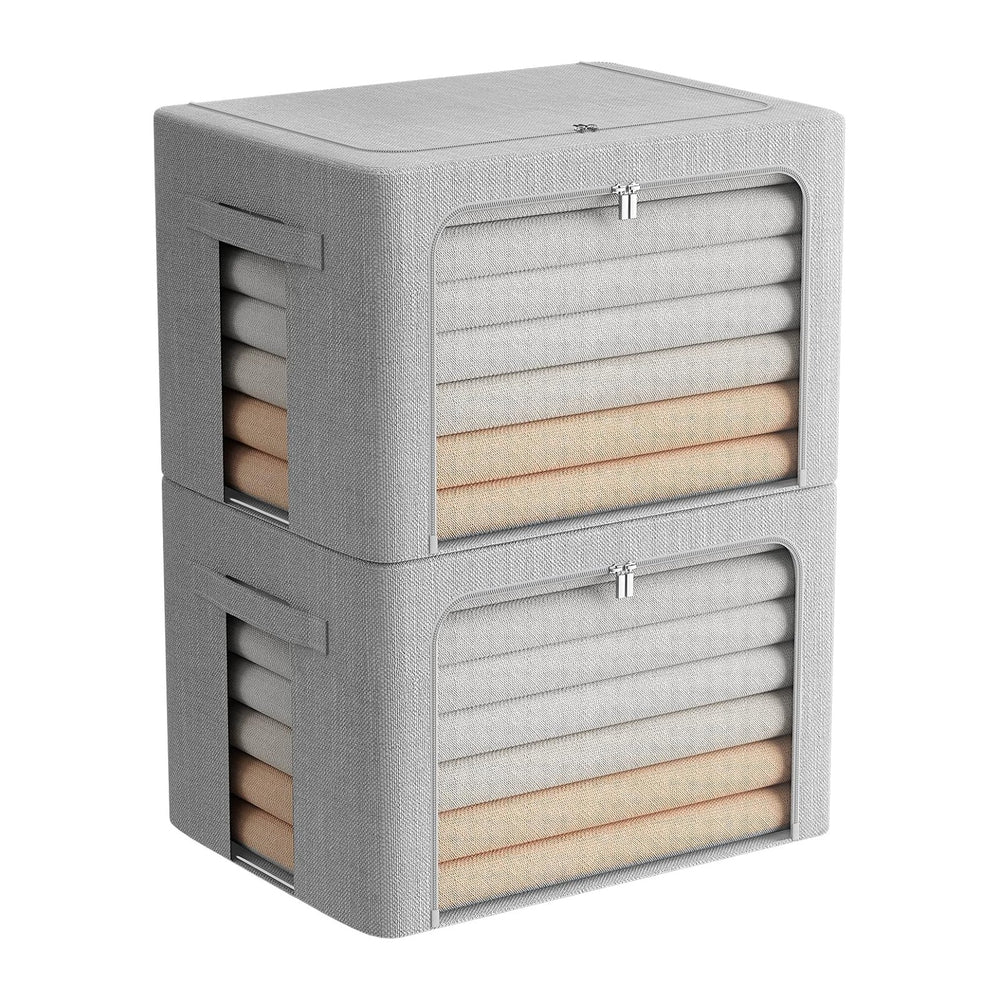 FHSQX 2 Pack Clear Window Storage Bins - Large Stackable Linen Fabric Storage...