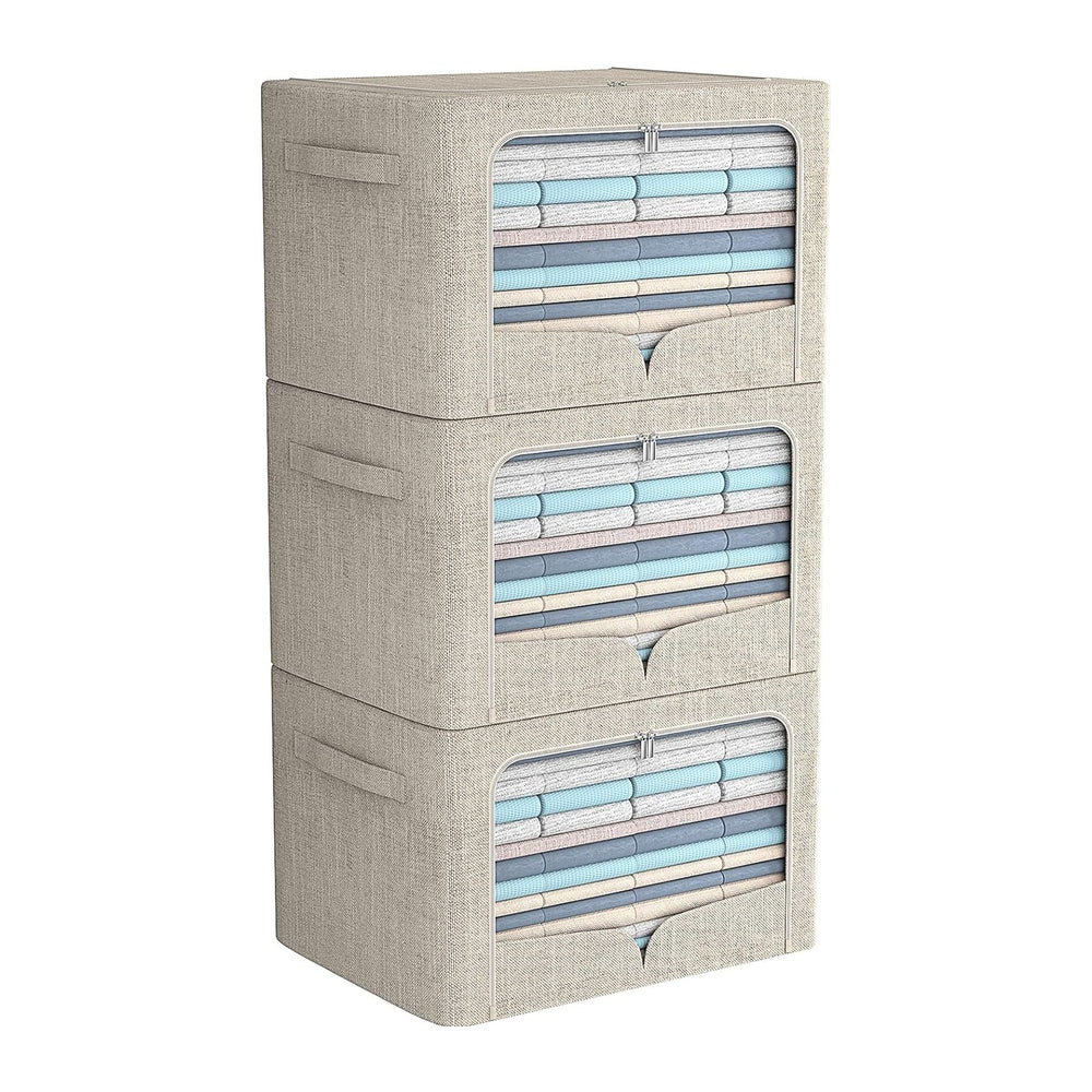 FHSQX 3 Pack Clothes Storage Bins - Foldable Metal Frame Storage Box - Stacka...