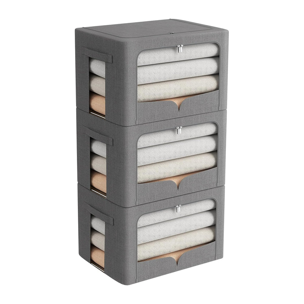 FHSQX 3 Pack Clothes Storage Bins with Metal Frame