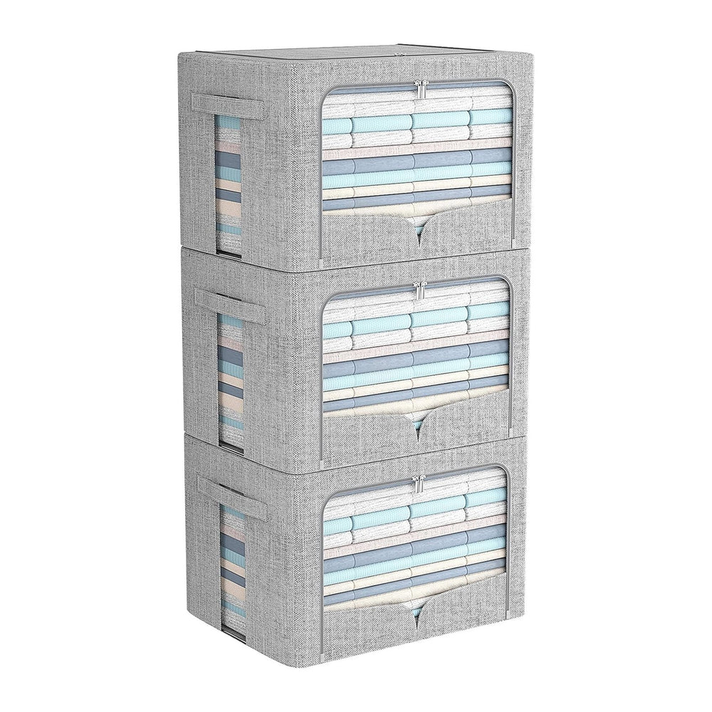 FHSQX 3 Pack Clothes Storage Bins with Metal Frame-36L