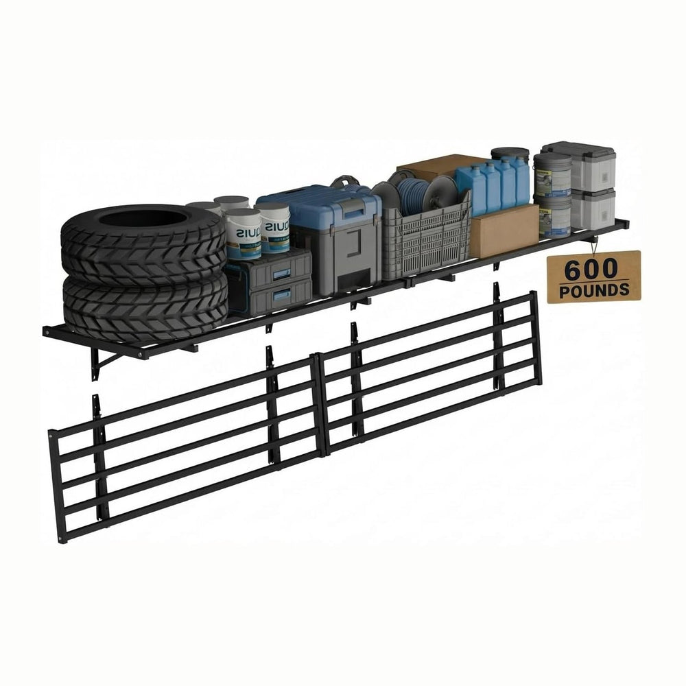 FLEXIMOUNTS Fold-Down 4-Pack 2x4ft Garage Wall Shelving, 600lbs Load, Black