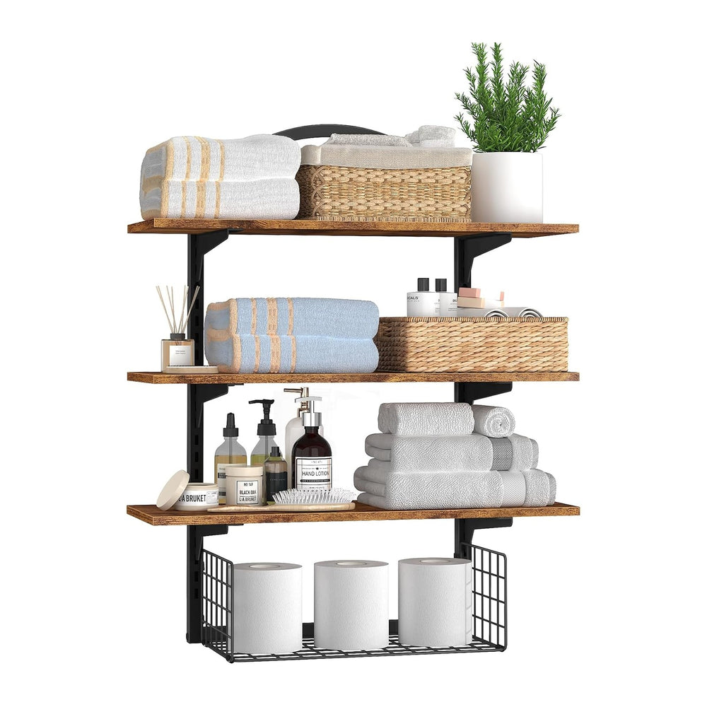 Floating Shelves Bathroom with Storage Basket,Decorative Wall Shelf
