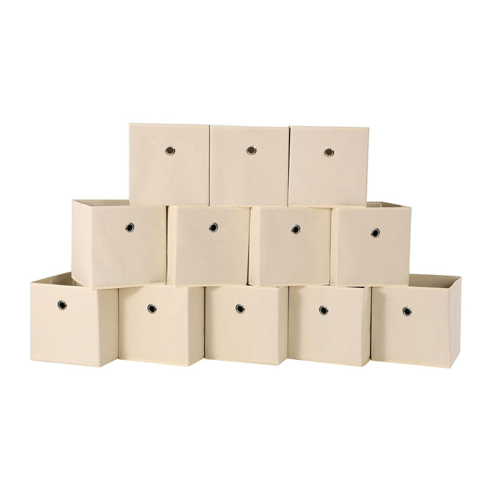 Foldable Storage Cubes Bins ,11 Inch Cloth Storage Cube Fabric Storage Box Cubes Organizer Baskets with Dual Handles for Home Organizer Set of 12 (Creamy-White)