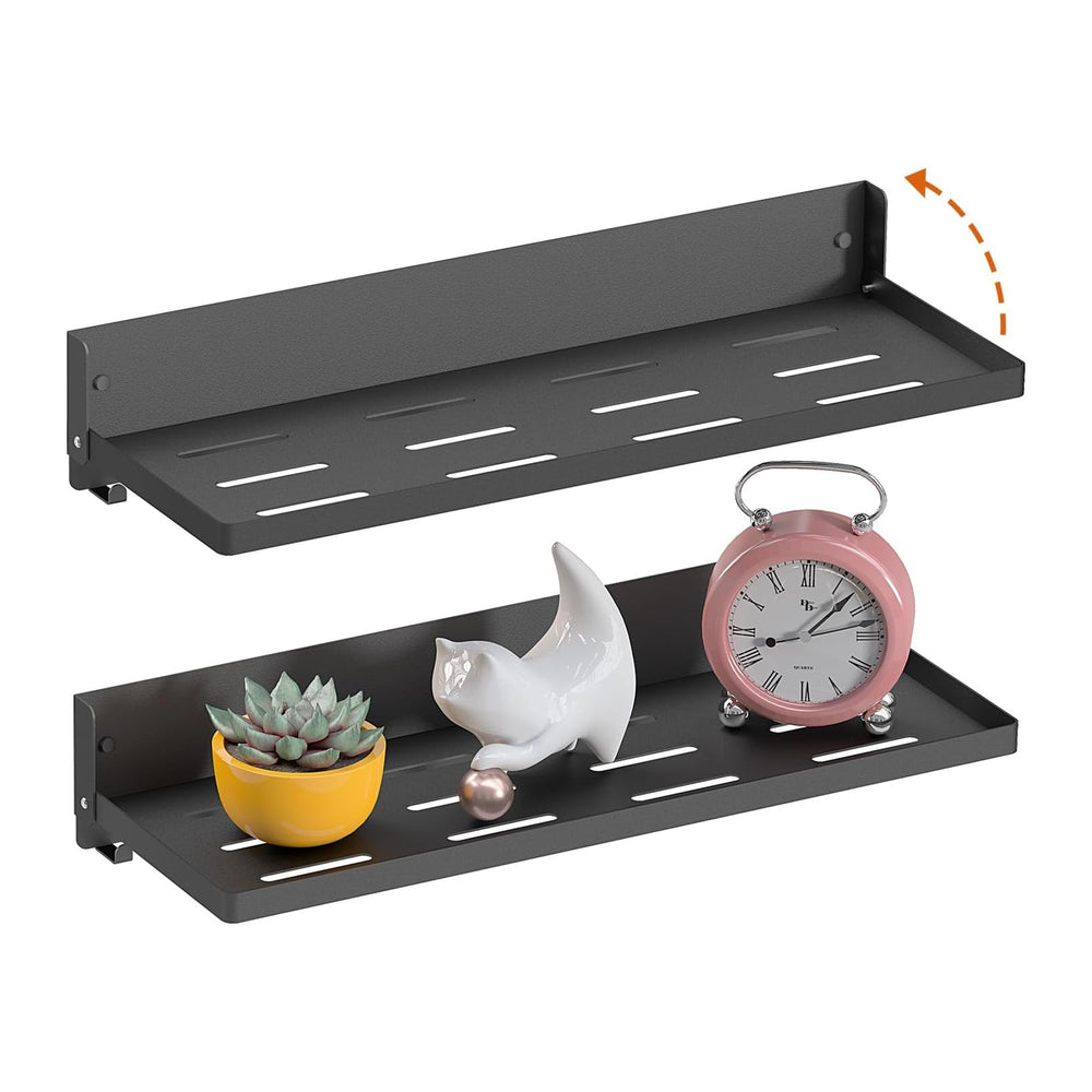 Folding Shelf with Hooks Wall Mount, Laundry Room Metal Shelves, Fold Up 90° ...