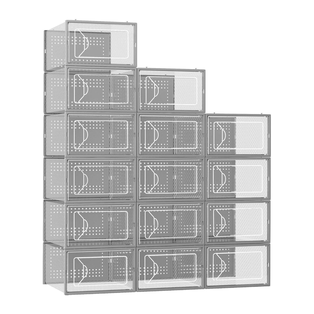 Foluck Shoe Storage Box, 15 Pack Clear Plastic Stackable Organizer for Closet...