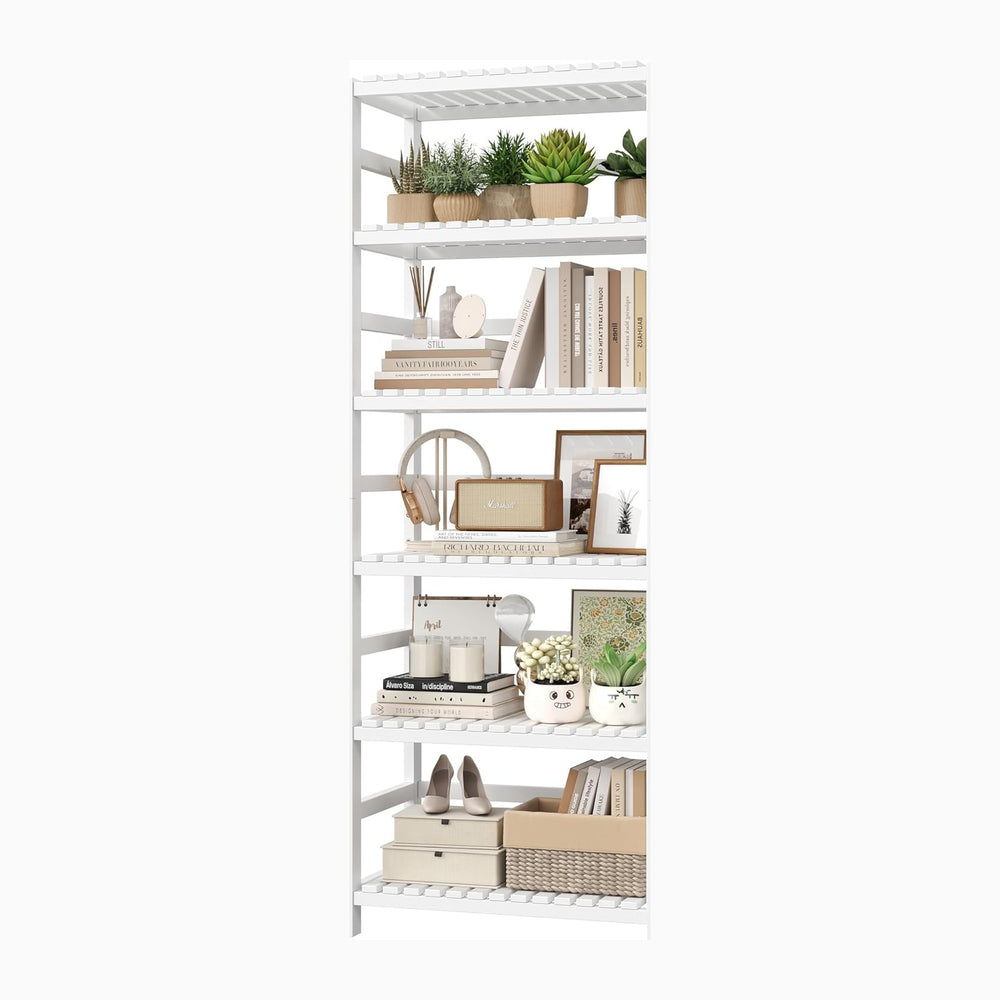 FOTOSOK 6-Tier Bamboo Shelf with Adjustable Shelves, Bamboo Kitchen Cabinet