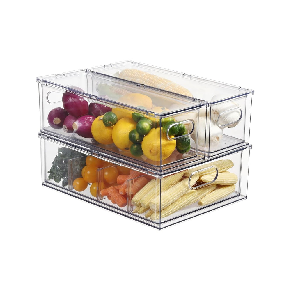 Fridge Organizers and Storage Pull Out Drawer, 2 Small + 1 Large