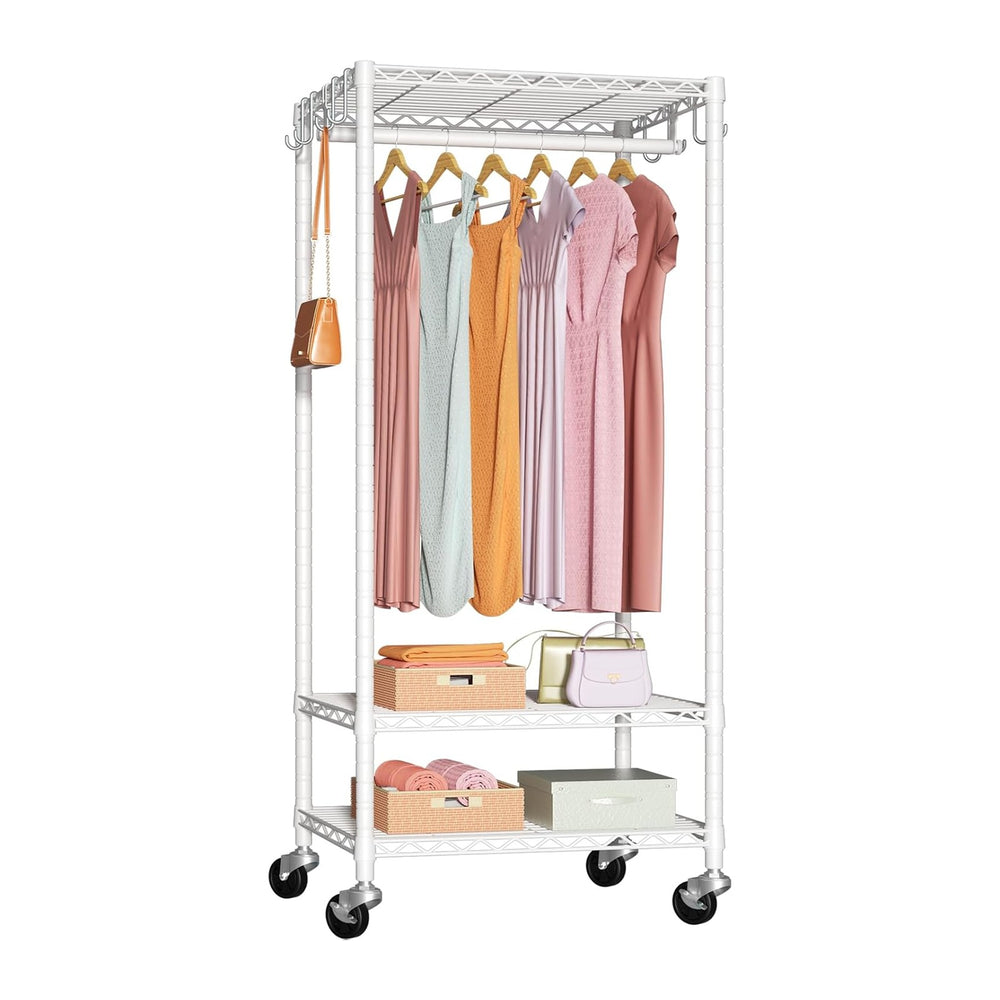 FUTASSI Rolling Clothes Rack, Clothing Racks for Hanging Clothes, White
