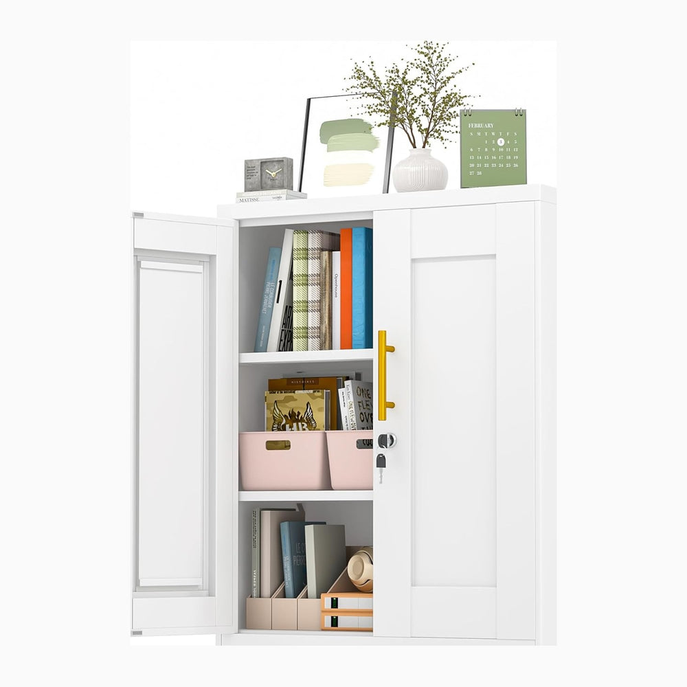 GAIOUS 36" White Floor Storage Cabinet, Locked Metal Storage Cabinets wi...