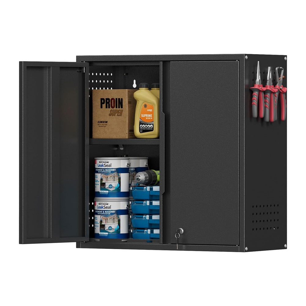 Garage Wall Cabinet,26”W Metal Wall Cabinet with Locking Doors and Handle,Wal...
