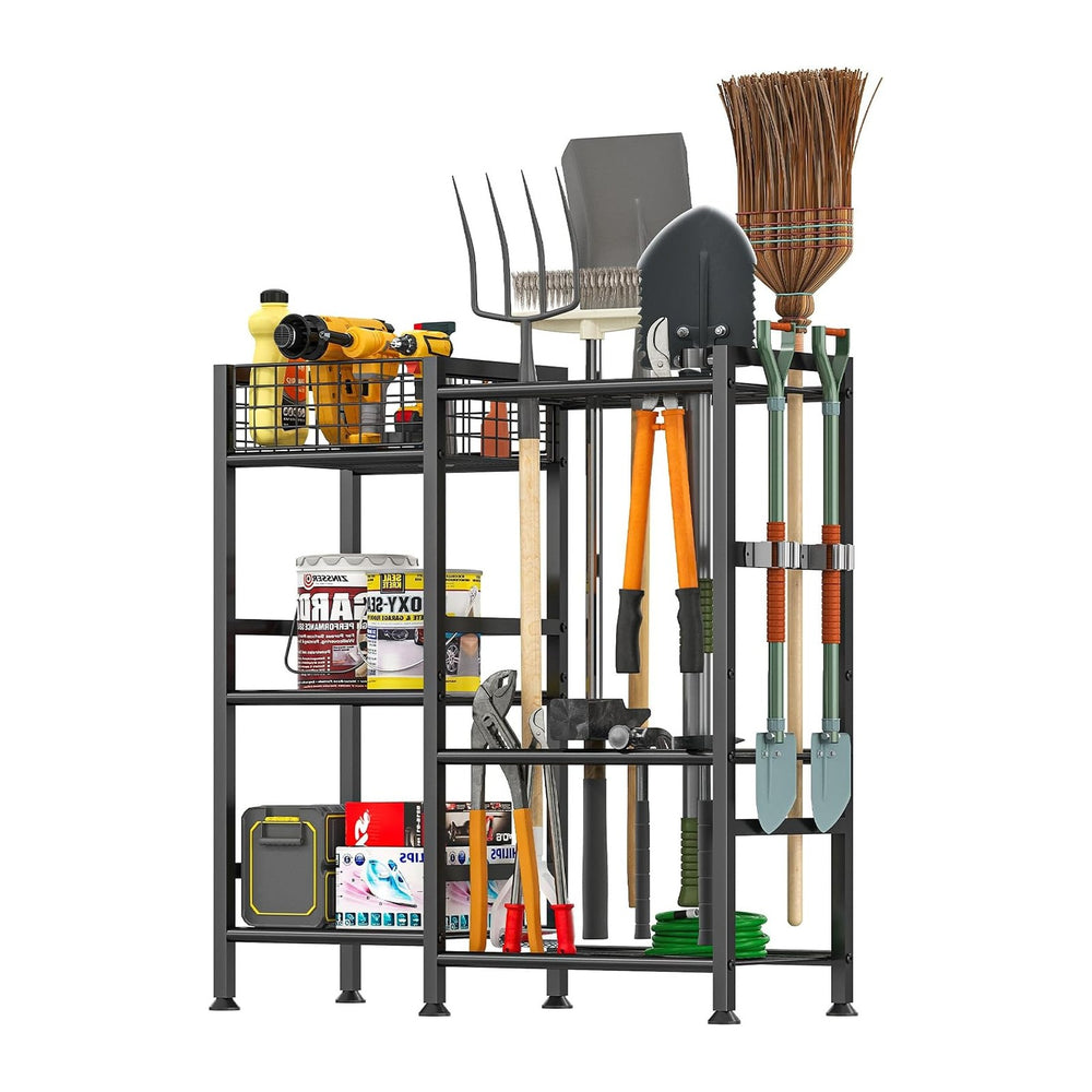 Garden Tool Organizer with Basket, 3-Tier Yard Storage Rack for Garage