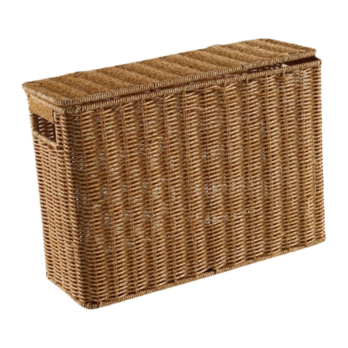 Generic Narrow and Tall Storage Box Woven Storage Basket with Lid Lightweight Decorative Storage Bin with Handle for Bedroom Clothing, S