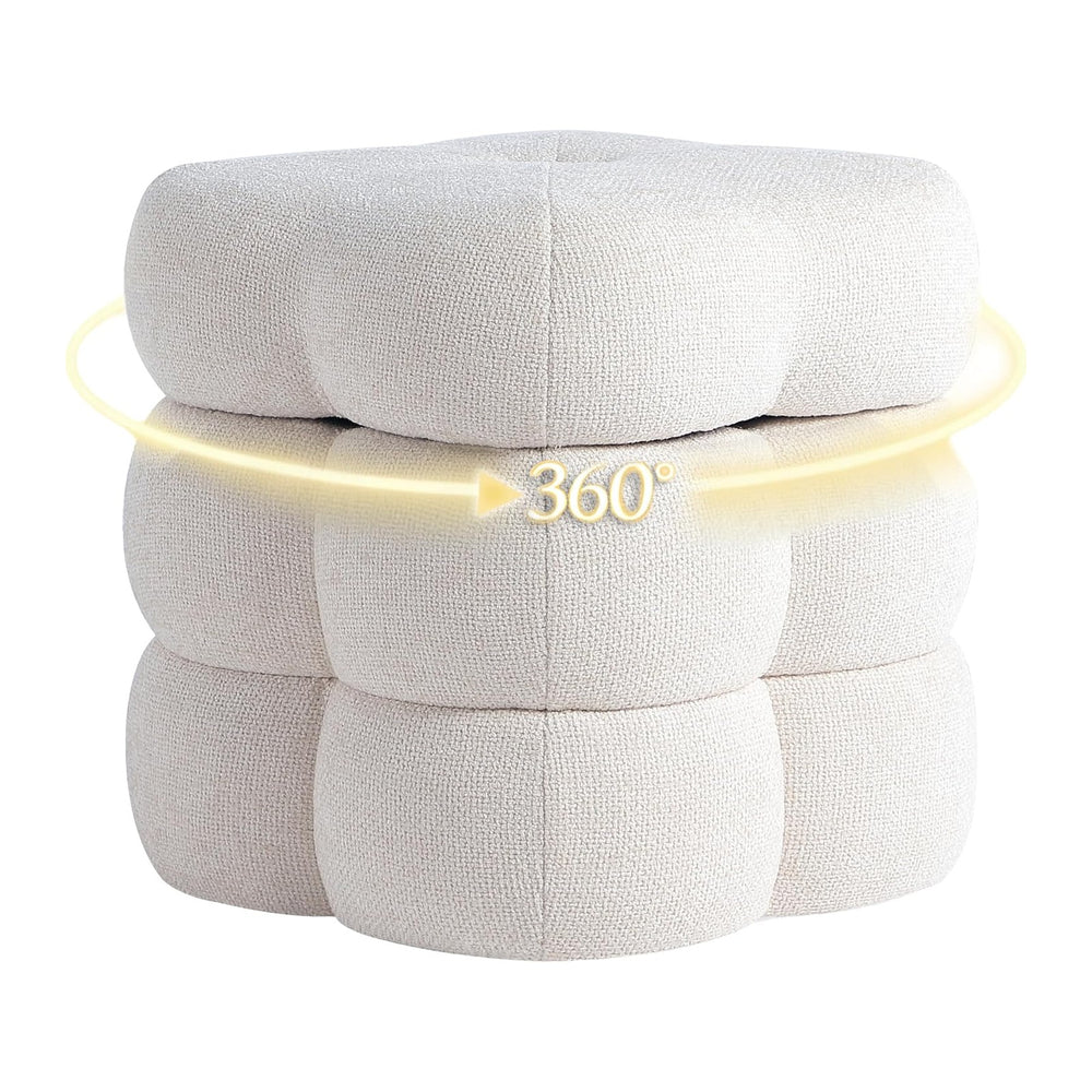 Get Set Style 360° Swivel Flower Ottoman, Linen Vanity Stool Footrest with 30...