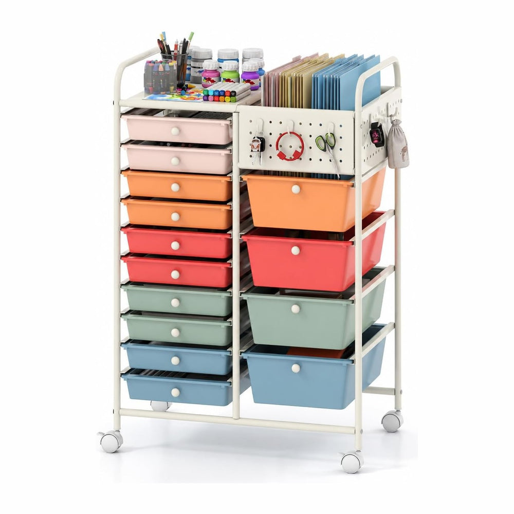 Giantex 14 Drawer Storage Cart, Rolling Craft Cart with Metal Tabletop & ...