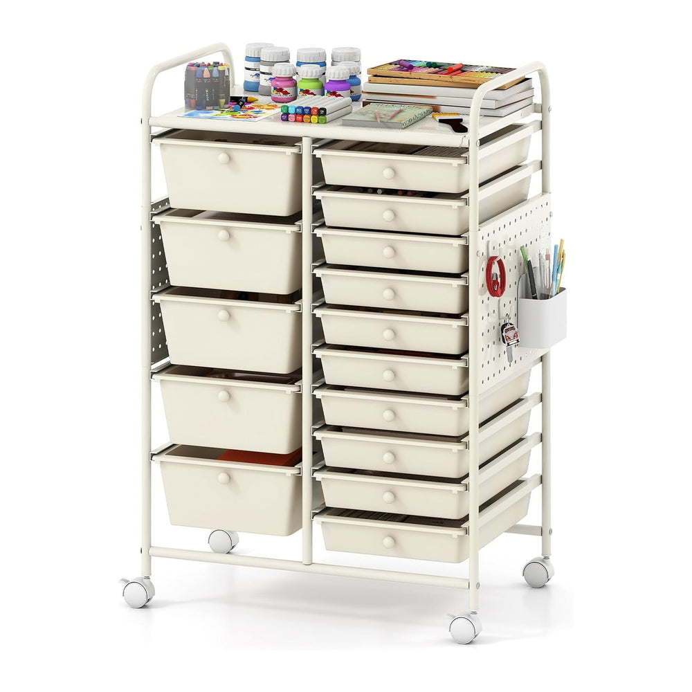 Giantex 15 Drawer Storage Cart, Rolling Craft Cart with Metal Tabletop & ...