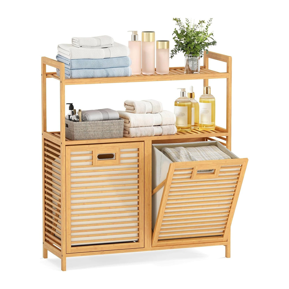 Giantex Double Tilt Out Laundry Hamper w/2-Tier Storage Shelf