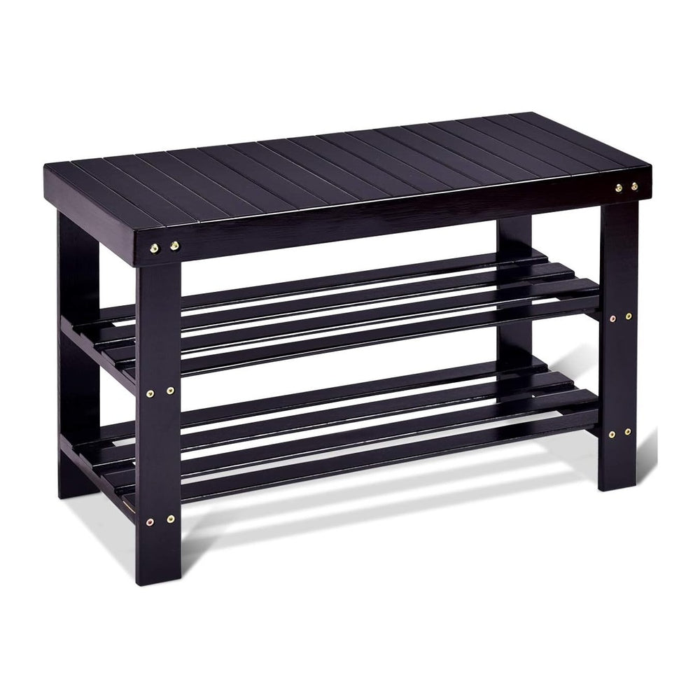 GOFLAME Shoe Bench Rack, 2-Tier Bamboo Seat Storage Shelf, Free Standing Shoe...