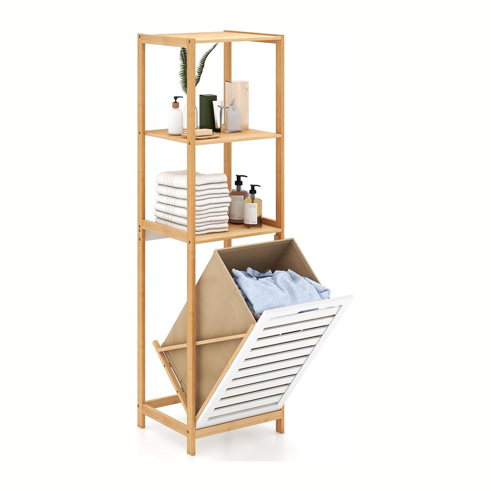 GOFLAME Tilt Out Laundry Hamper with 3-Tier Storage Shelves, 51” Tall Bathroo...