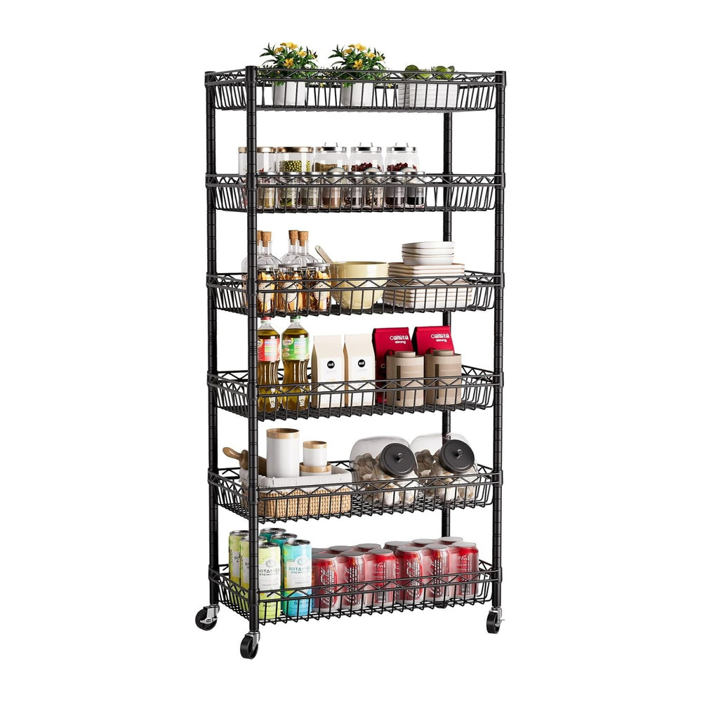 Golpart Basket Shelves Closet Rack with Wheels Metal Pantry Wire Shelf Unit