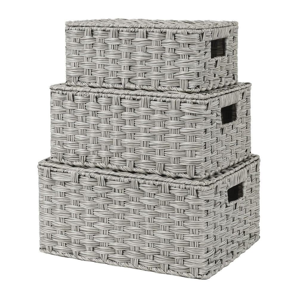 GRANNY SAYS Wicker Basket with Lid, Wicker Storage Baskets for Shelves