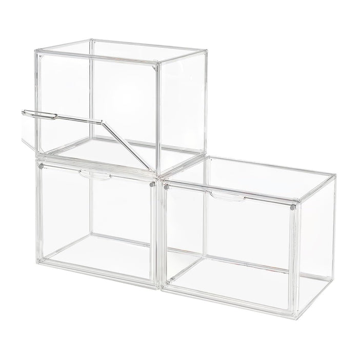 GUDEMAY Clear Stackable Plastic Storage Bins with Magnetic Lid, Dustproof Book & Cosmetic Acrylic Display Cases, Large Figures Collectibles Showcase, Shoe Box, Protection Organizer (L, Count, 3)