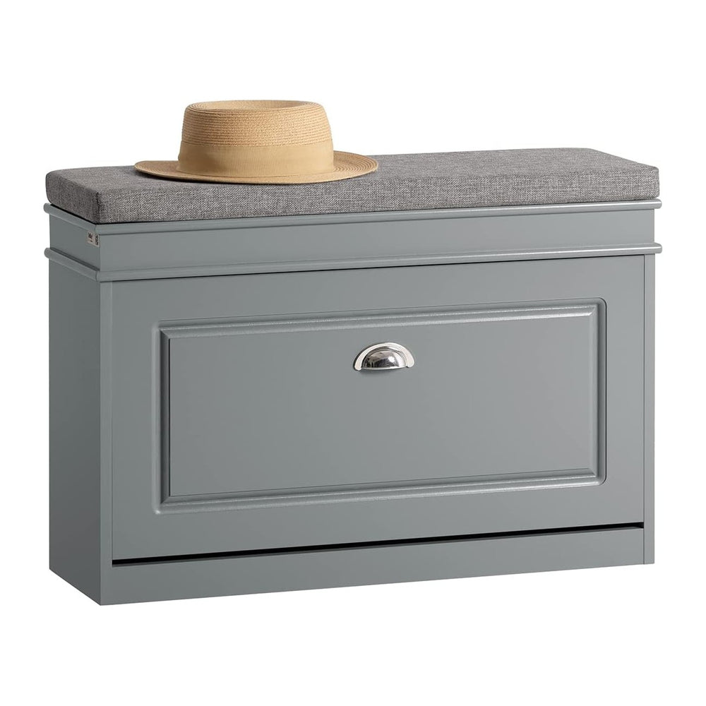 Haotian Shoe Storage Bench with Cushion, Grey Narrow Shoe Rack for Entryway, ...