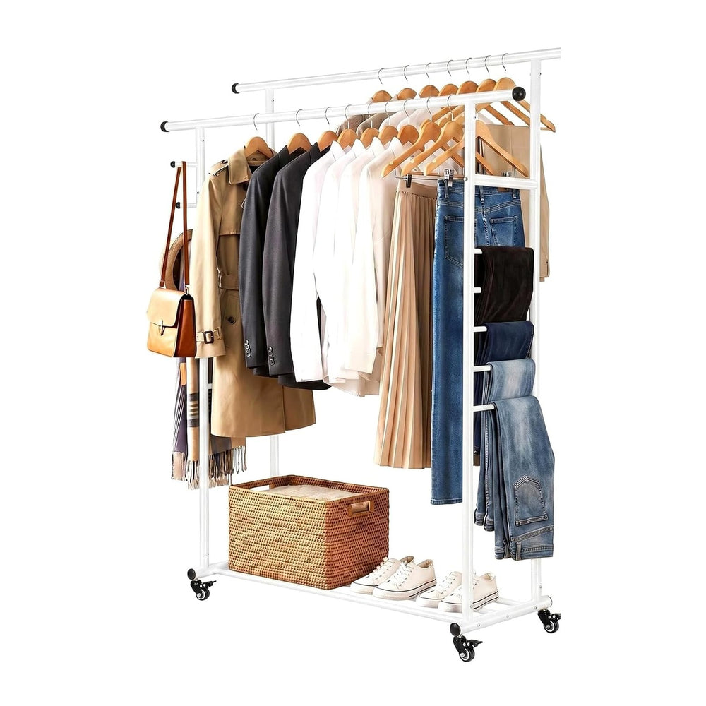 Heavy Duty Metal Clothes Rack, Easy Assembly Hanging Rack with Rolling Wheels...