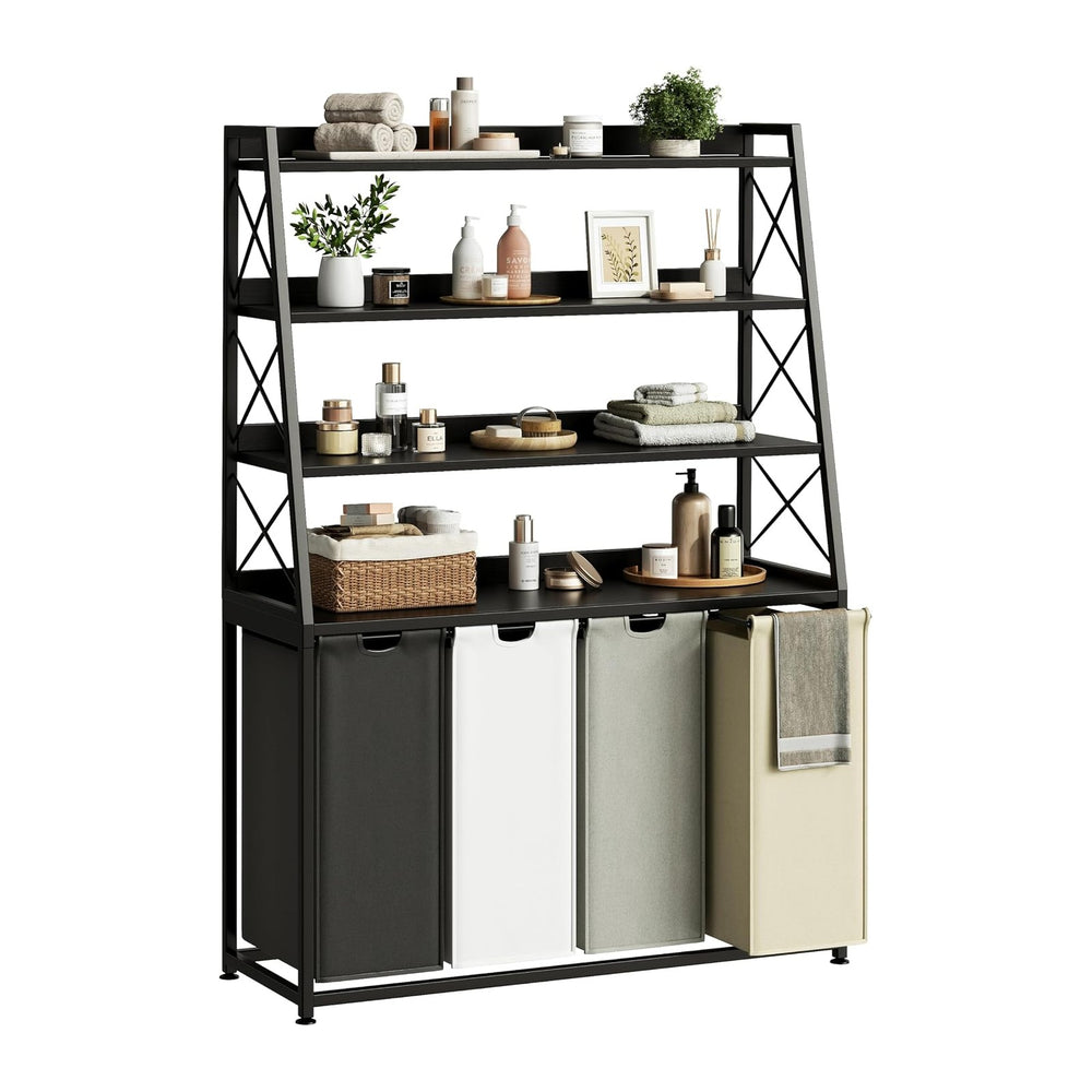 Herture Laundry Basket, 4 Section Laundry Hamper with 4 Tiers Shelf, Pull-Out...