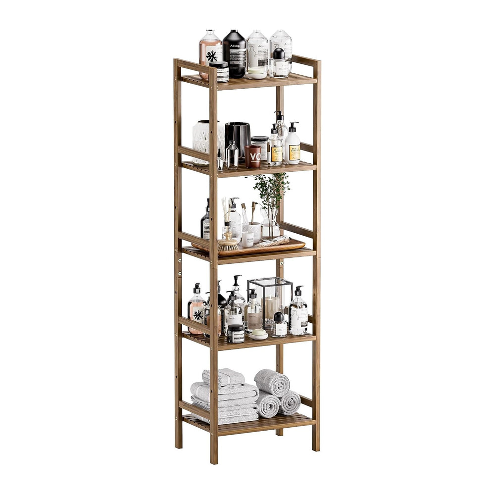 HITNET Bamboo Book Shelf, Tall Narrow Bookcase, Bathroom Shelving Unit 5 Tier...