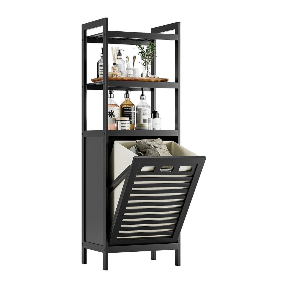 HITNET Tilt Out Laundry Hamper, Bamboo Bathroom Cabinet with Pull Out Removab...