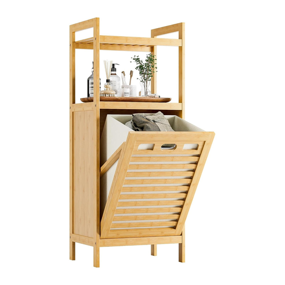 HITNET Tilt Out Laundry Hamper, Bamboo Laundry Basket with Foldable Bag and 2...