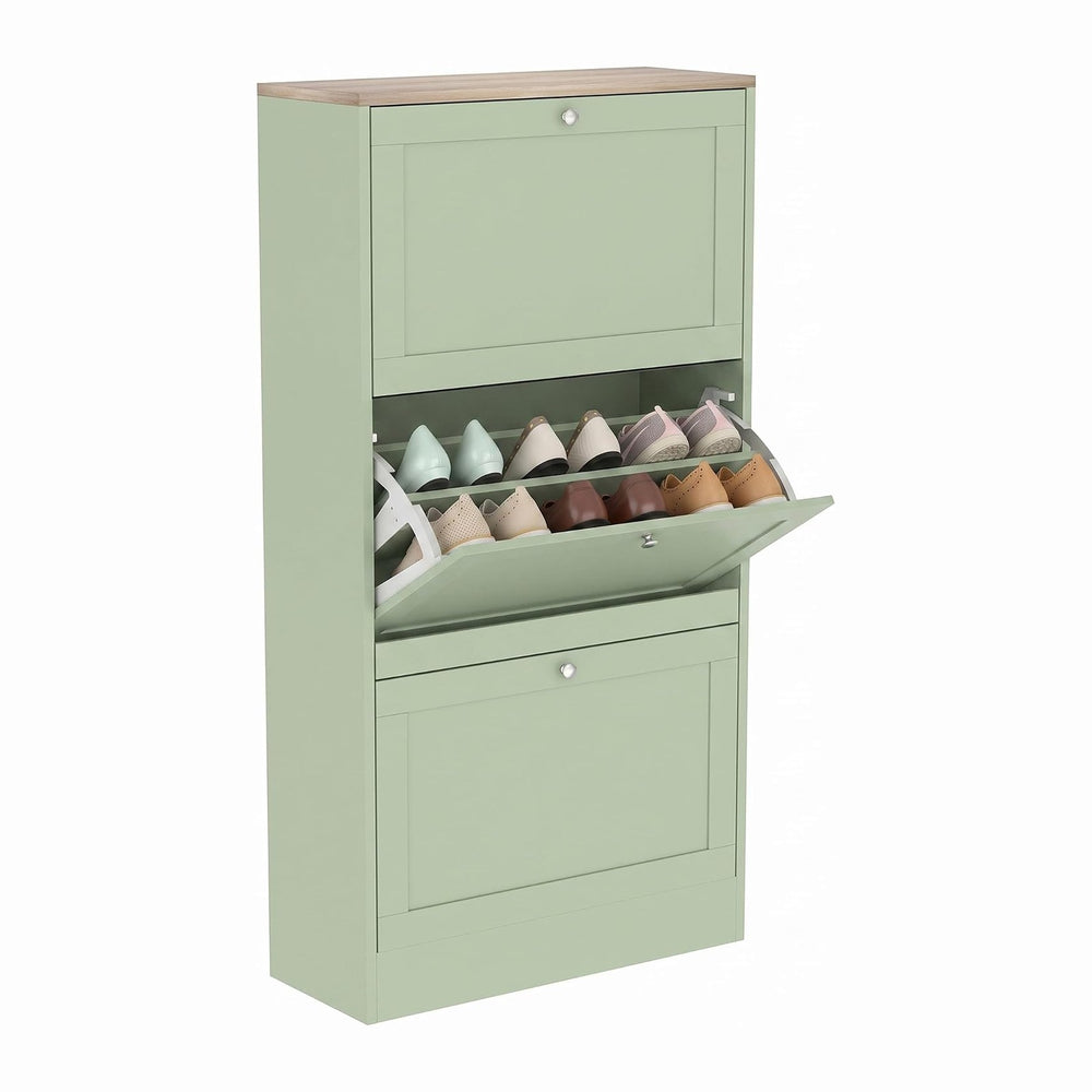 HOMCOM Modern Shoe Storage Cabinet with 3 Flip Drawers, Wooden Freestanding S...
