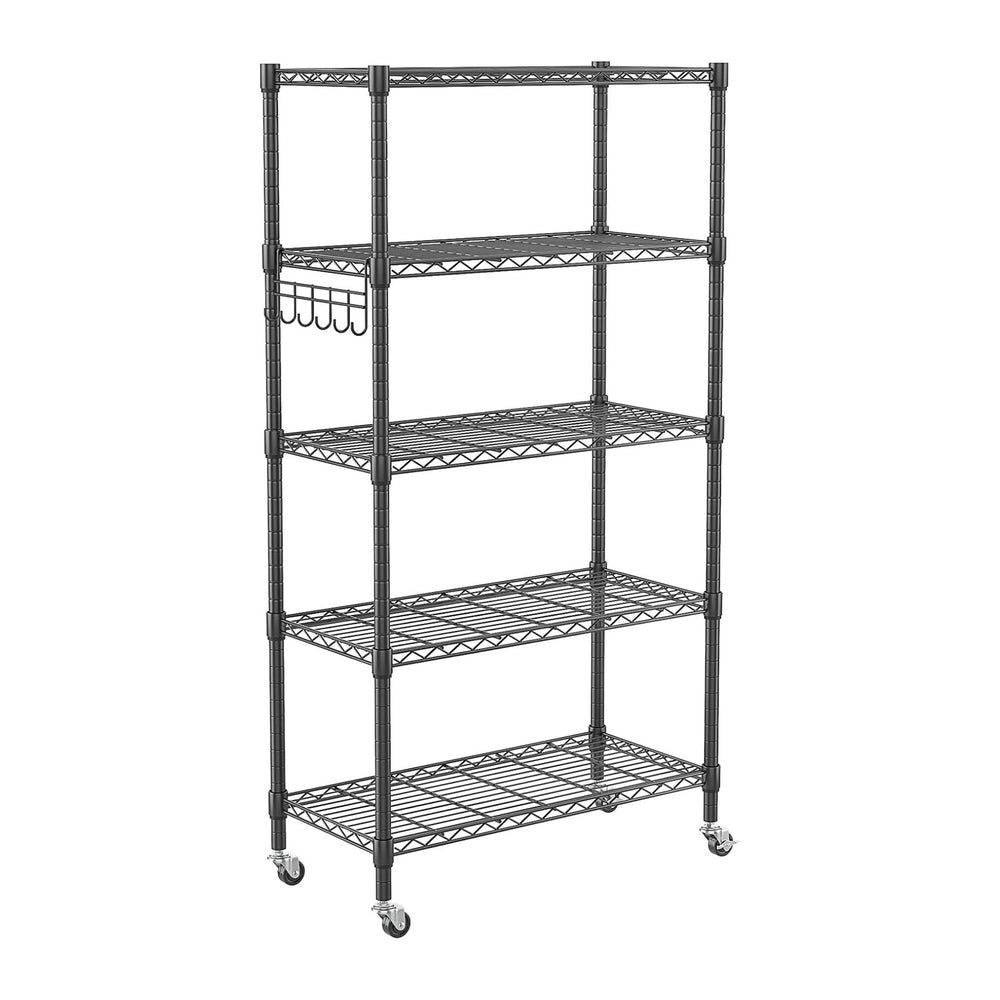 Homdox 5 Tier Metal Storage Shelves with Wheels, Heavy Duty Wire Shelving Uni...