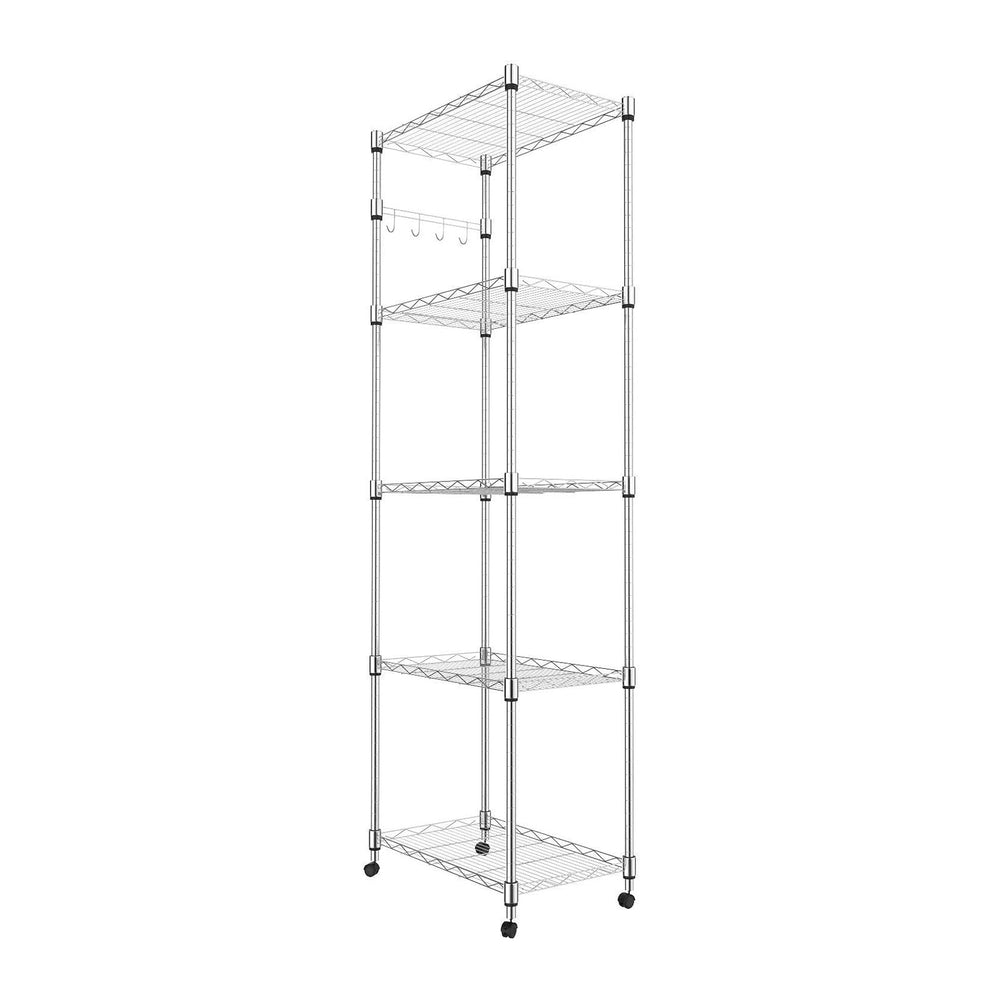 Homdox 5 Tier Steel Wire Shelving Unit on Wheels,Chrome Shelves for Garage Ki...