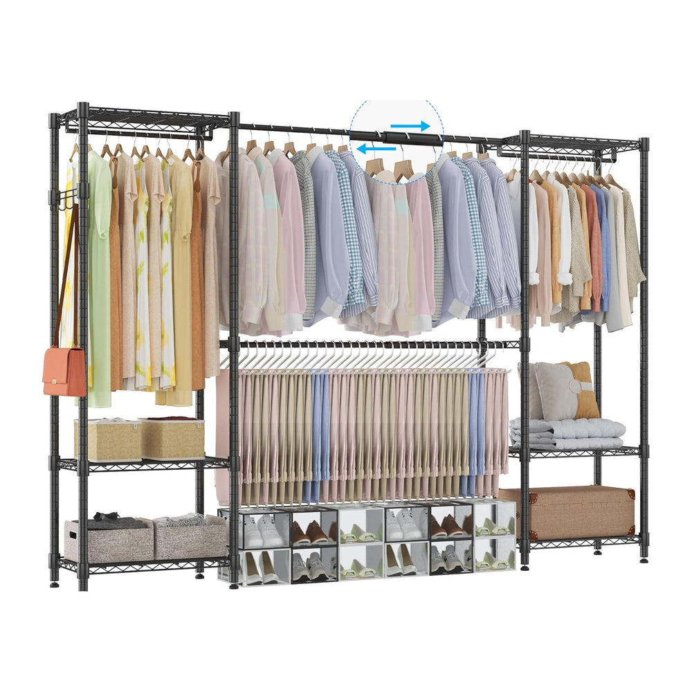 Homdox Heavy Duty Garment Rack with Extendable Hanging Rods, Adjustable Metal...