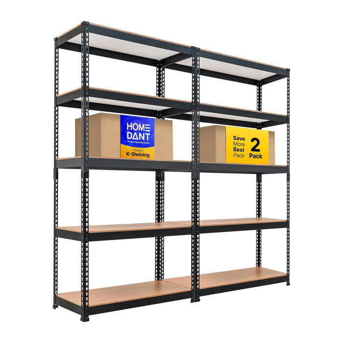 HOMEDANT 35.9" W 5 Tier Heavy Duty Garage Shelving Adjustable Metal Rack Storage Shelves Standing Shelf Unit Organizers Pantry Closet Black 2Pack
