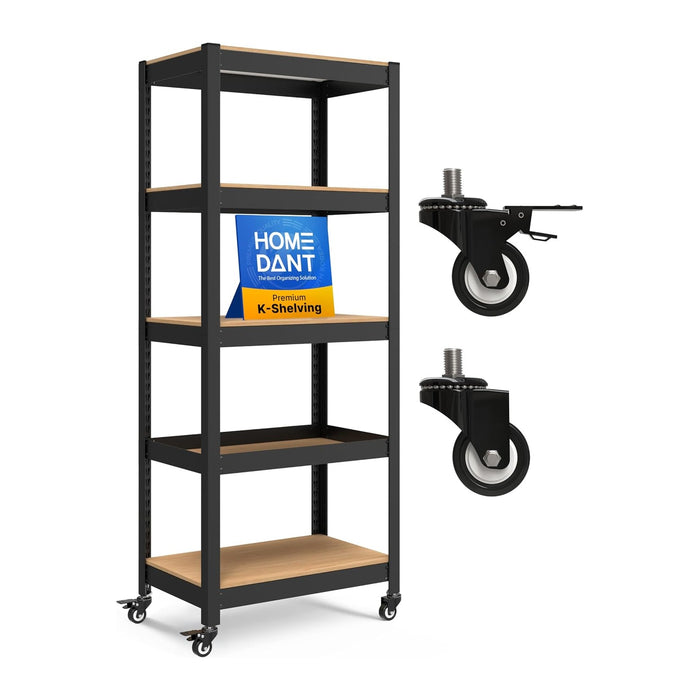 HOMEDANT House 5-Tier Metal Rolling Cart Shelf Rack Casters Heavy Duty